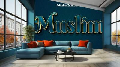 Blue and gold muslim 3d editable text effect - font style Wall mural