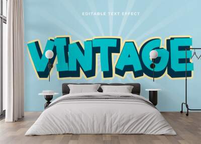 Blue and yellow vintage 3d editable text effect - font style Wall mural