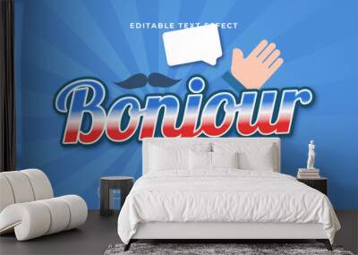 Blue red and white bonjour 3d editable text effect - font style Wall mural