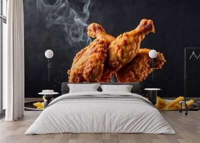  fried chicken and fries, fried chicken basket, french fries, fried chicken mashed potatoes, eating fried chicken Wall mural