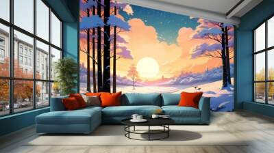 Beautiful colorful realistic landscape - winter forest Wall mural