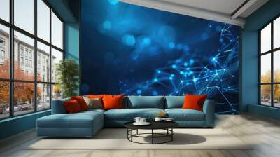 Abstract futuristic - Molecules technology with polygonal shapes on dark blue background. Illustration Vector design digital technology concept Wall mural