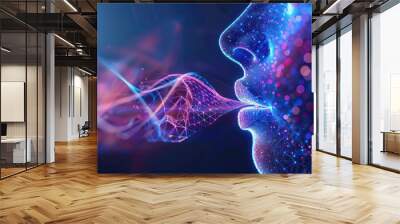 AI speaks letters, text-to-speech or TTS, text-to-voice, speech synthesis applications, generative Artificial Intelligence, and futuristic technology in language and communication Wall mural