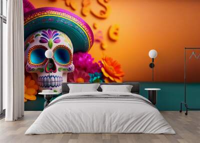 D Festive Mexico's Day of the Dead Banner_ Vibrant Cultural Art for Business Backgrounds Wall mural