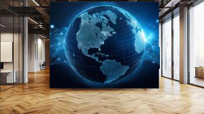 Digital world globe centered on USA, concept of global network and connectivity on Earth Wall mural