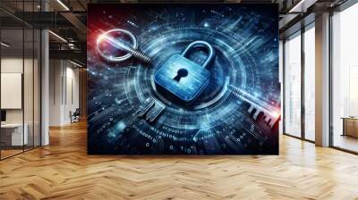 Abstract cyber security concept with key and binary code. Wall mural