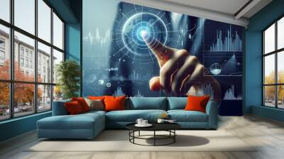 Black man finger touch forex diagrams, stock market data with chart Wall mural