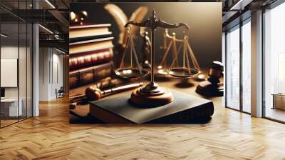 Close up balance scales of justice for attorney law copy space background. Wall mural