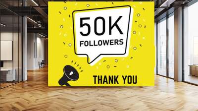 celebration for 50k followers. Congratulation for 500k followers thank you colorful celebration template. social media 500000 followers achievement Congratulation for your 50k online followers Wall mural