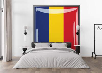 Romania Flag Glossy Square Icon, Shiny Design with Reflective Surface, National Symbol isolated vector Illustration for Print, Web, Digital Projects of 1st December Great Union Day on white background Wall mural