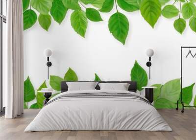 Green botanical leaves border on a white background, perfect for nature themed designs, spring or summer events, and eco friendly concepts Wall mural