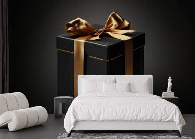 Black present box with golden ribbon Wall mural