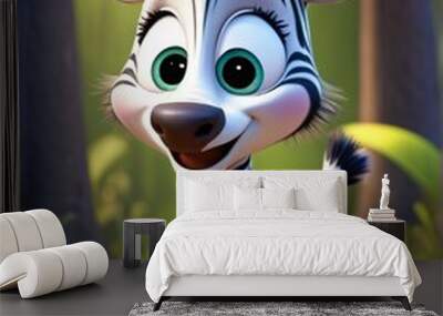 Cute zebra, Child-friendly cartoon style, fantasy style Wall mural