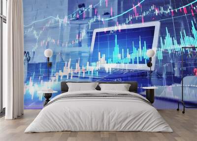 Global stock market graph with computer background, showcasing multiple elements of financial analysis concept Wall mural