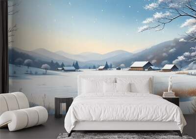 Winter outdoor scenery, beauty of snow-covered silence Wall mural