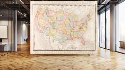 Antique Vintage Color Map United States of America, USA Wall mural