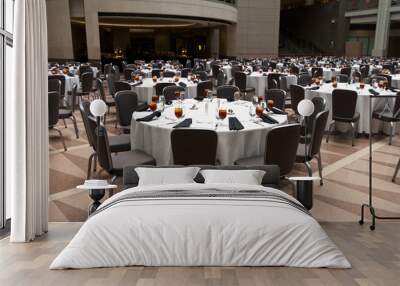 Large Room Set Up for a Banquet, Round Tables Wall mural