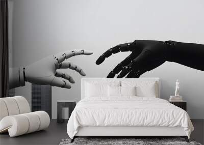 Two robotic hands reaching toward each other, symbolizing connection and technology. Wall mural