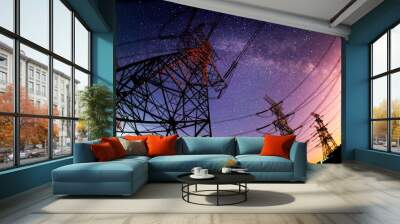 The outline of the power supply facilities and stars at night Wall mural