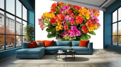 bouquet of flowers in a potted plant PNG.Colorful Kalanchoe Potted Plant transparent.Flower Pot Plant isolated PNG image.desk decoration plant pot.minimalist plant.Generative AI Wall mural