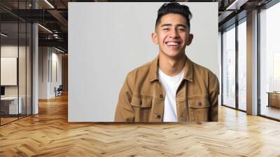 Healthy ethnic guy smiling headshot, happy Mexican male student portrait isolated on white background. Wall mural