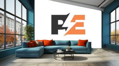 letter PE logo with lightning,electrical icon Wall mural