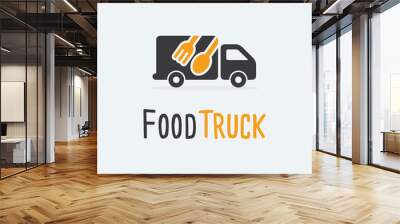 Food Truck Logo Template. Vector illustration. Food Truck vector icons flat style. Food Truck isolated vector. Food Truck with spoon and fork on white background. Wall mural