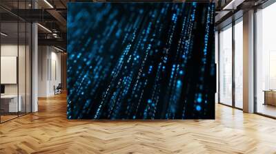 A digital background full of blue binary code streams, symbolizing the flow of information and technology in the modern digital age. Wall mural