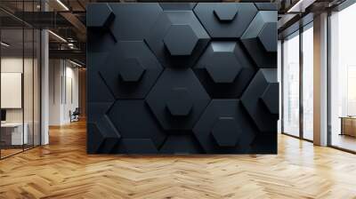 A sleek and modern design with a black hexagonal geometric pattern on a textured surface Wall mural