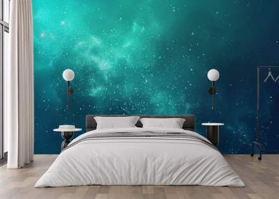 Abstract starry nebula in shades of teal and blue provides an enchanting scene suitable for a wallpaper or background, acclaimed as a best-seller illustration Wall mural