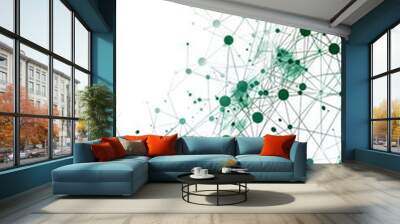 An intricate network of green dots and connecting lines symbolizing connections, data and digital technology Wall mural