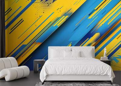 Dynamic abstract design with blue and yellow elements, combining edgy and smooth textures for a striking wallpaper or background selection Wall mural