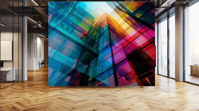 The image displays a vibrant, abstract depiction of glass high-rise buildings, creating a dynamic wallpaper or background potentially a best-seller Wall mural