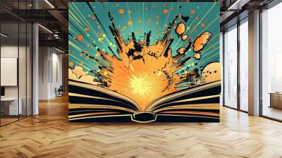 This abstract image depicts an open book with an imaginative explosion, creating a vibrant wallpaper or background with best-seller potential Wall mural