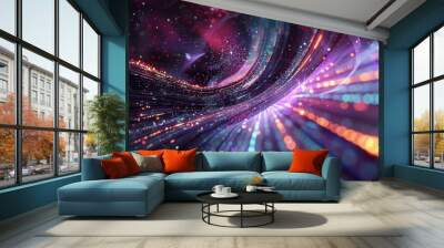 This image features vivid swirls and streaks of light in festive colors, creating an energetic and dynamic abstract pattern with colorful highlights. Wall mural