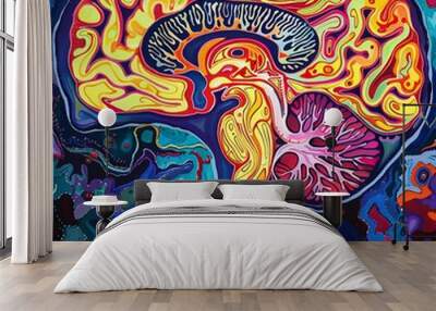 This painting showcases a psychedelic brain as an abstract wallpaper, with a background rich in vibrant color for a potential best-seller Wall mural