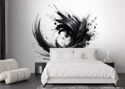 abstract black splash of paint with brush strokes, crafted in a Japanese style Wall mural