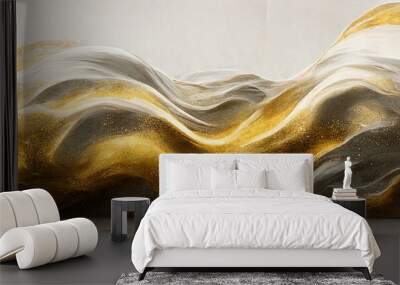 Acrylic paint mixed together. Luxurious wallpaper with gold dust. Elegant waves. Milky textures. 3D Illustration. Wall mural