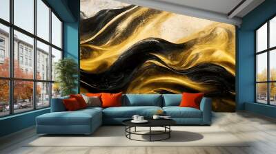 Acrylic paint mixed together. Luxurious wallpaper with gold dust. Elegant waves. Milky textures. 3D Illustration. Wall mural