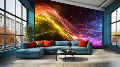 Colorful Abstract Waves Illustration with Glowing Particles for Creative Designs and Backgrounds Wall mural