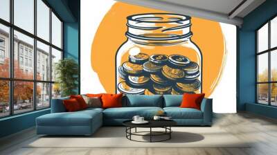 Hand-Drawn Illustration of a Coin Jar Savings Concept Wall mural