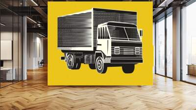 Retro-styled Illustration of Cargo Truck on Yellow Background - Perfect for Logistics and Transport Themes. Wall mural