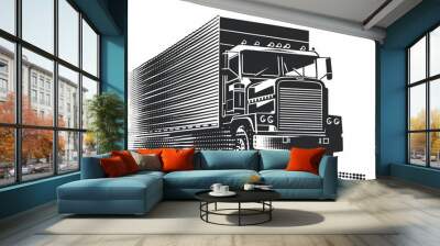 Stylized Black and White Truck Illustration for Transportation and Logistics Designs Wall mural