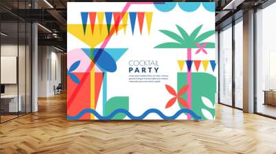 Cocktail party abstract color block geometric background. Summer tropical vector flat multicolor illustration. Banner, poster, flyer, bar alcohol list menu design elements Wall mural