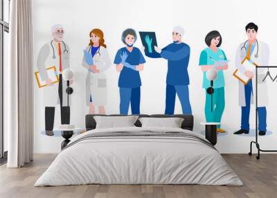 Doctors, surgeon and nurse isolated on white background. Vector flat cartoon illustration. Medical people characters Wall mural