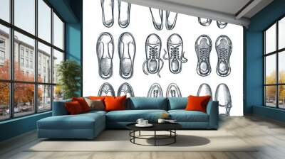 Female and male elegant shoes icons set. Vector hand drawn sketch illustration. Fashion footwear collection Wall mural