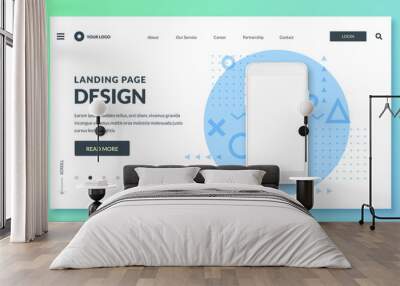 Landing page banner template. Smartphone realistic 3d illustration, mobile interface concept. Vector layout design. Wall mural