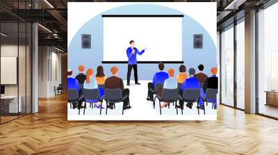 People at the seminar, presentation, conference. Vector illustration. Business training, coaching and education concept Wall mural