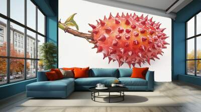 A close-up view of a vibrant red spiky fruit with unique texture, showcasing its natural beauty and distinctive design. Wall mural