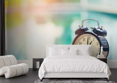 1 o'clock retro clock at the swimming pool outdoor holiday time concept. Wall mural